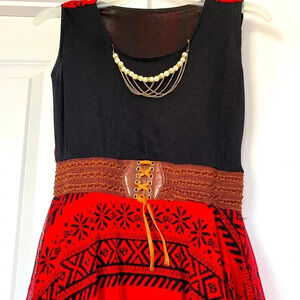Girls Tunic Dress Size 10-12 Red & Black Fancy Beaded Neck Design